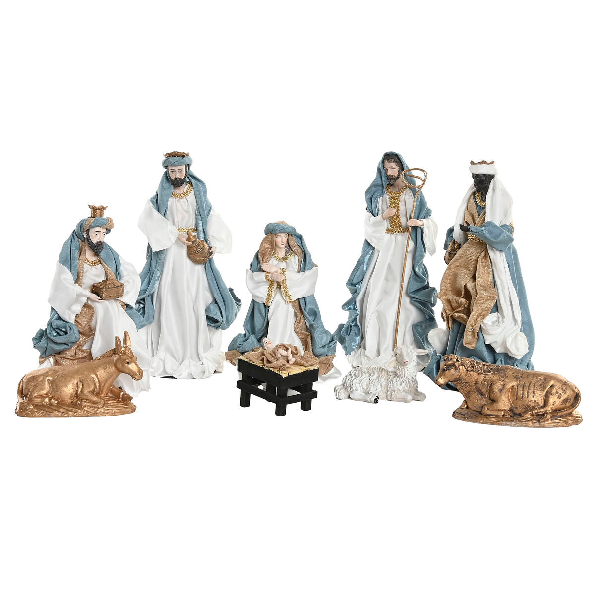 Presepe di Natale Home ESPRIT Azzurro Bianco 20 x 15 x 30 cm (9 Pezzi)