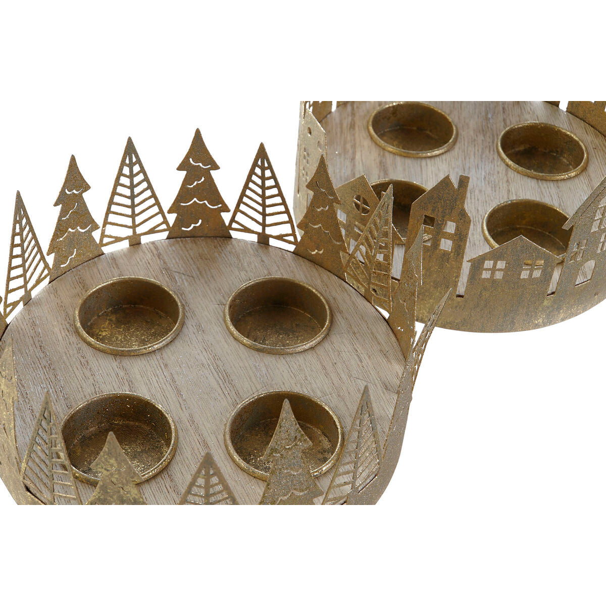 Portacandele Natalizio DKD Home Decor Dorato Naturale 16,5 x 16,5 x 8,5 cm (2 Unità)