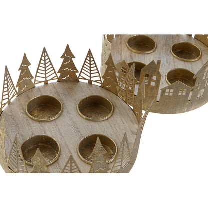 Portacandele Natalizio DKD Home Decor Dorato Naturale 16,5 x 16,5 x 8,5 cm (2 Unità)