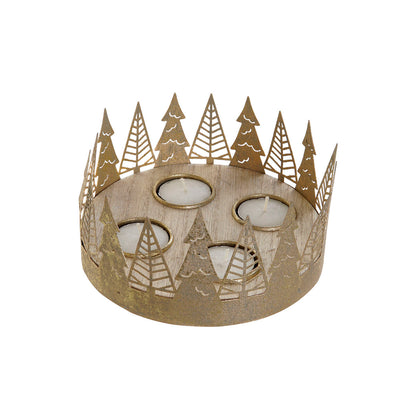 Portacandele Natalizio DKD Home Decor Dorato Naturale 16,5 x 16,5 x 8,5 cm (2 Unità)