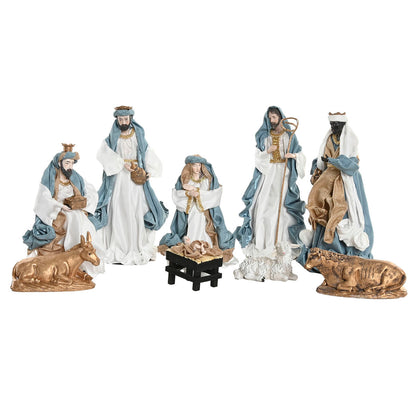Presepe di Natale Home ESPRIT Azzurro Bianco 20 x 15 x 30 cm (9 Pezzi)
