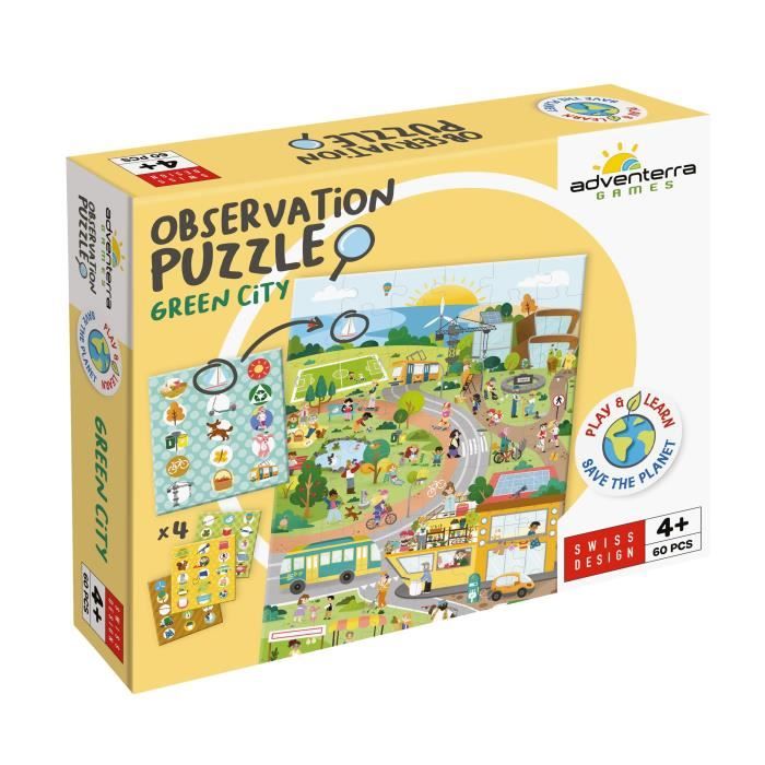 Giochi educativi - GEOMAG - Puzzle di osservazione Città Verde - Puzzle ecologico - Scoperta delle città sostenibili - Poster incluso