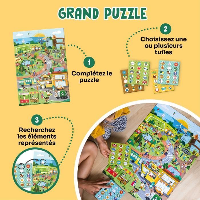 Giochi educativi - GEOMAG - Puzzle di osservazione Città Verde - Puzzle ecologico - Scoperta delle città sostenibili - Poster incluso