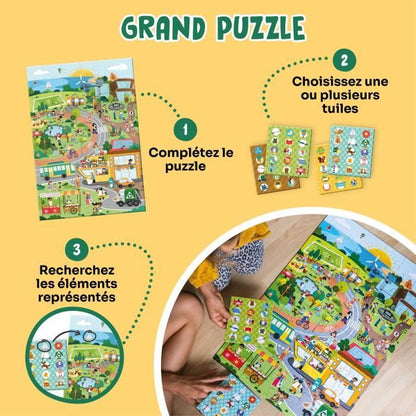 Giochi educativi - GEOMAG - Puzzle di osservazione Città Verde - Puzzle ecologico - Scoperta delle città sostenibili - Poster incluso