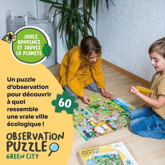 Giochi educativi - GEOMAG - Puzzle di osservazione Città Verde - Puzzle ecologico - Scoperta delle città sostenibili - Poster incluso