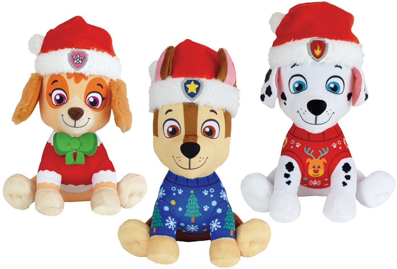 Set di 3 peluche - Paw Patrol - Chase, Stella e Marcus - +/- 17 cm - Versione natalizia
