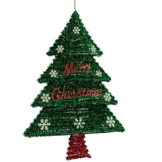 Decorazione Natalizia Krist+ Rosso Verde Argento polipropilene PET Albero di Natale 44 x 58,8 x 7 cm Ciondolo Tinsel Luce LED (1