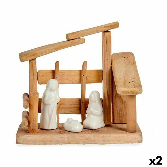 Presepe di Natale Krist+ Bianco Naturale Legno Ceramica 18 x 17 x 8 cm (2 Unità)