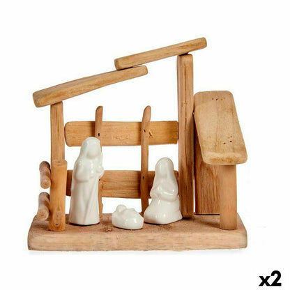 Presepe di Natale Krist+ Bianco Naturale Legno Ceramica 18 x 17 x 8 cm (2 Unità)
