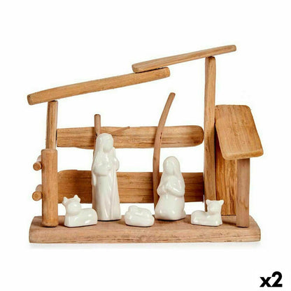 Presepe di Natale Krist+ Bianco Naturale Legno Ceramica 10 x 21 x 25 cm (2 Unità)
