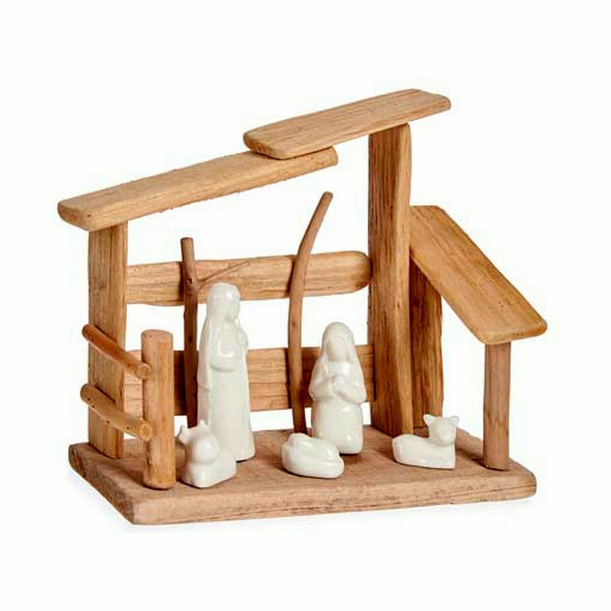Presepe di Natale Krist+ Bianco Naturale Legno Ceramica 10 x 21 x 25 cm (2 Unità)